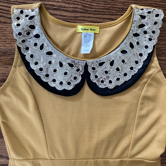 Modcloth mustard yellow Peter Pan sequin dress - Picture 2 of 4